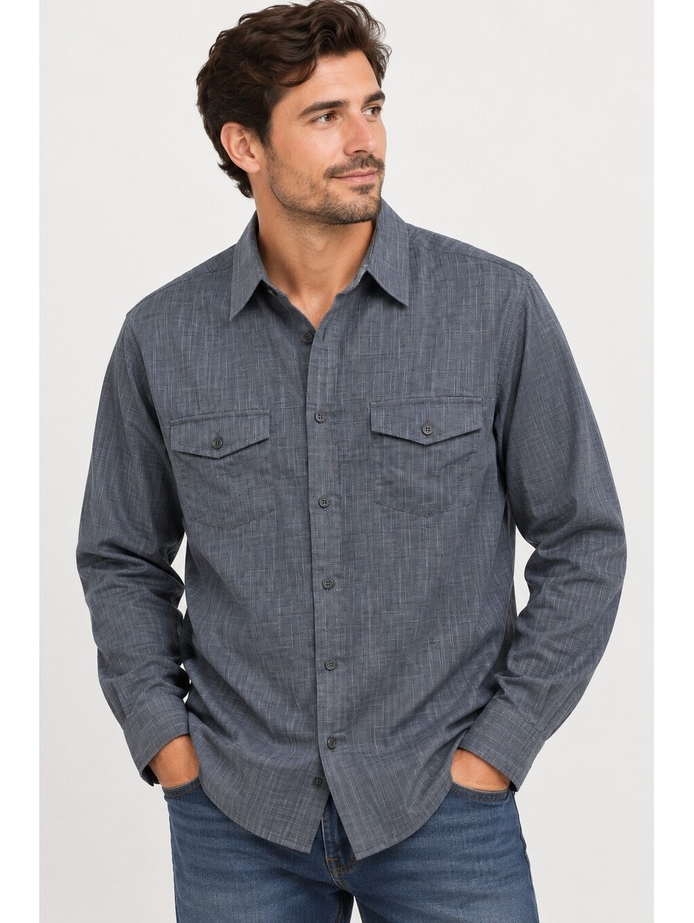 Airwalk Men's XL Long Sleeve Button-Up Shirt Blue Gray Cotton Polyester Blend